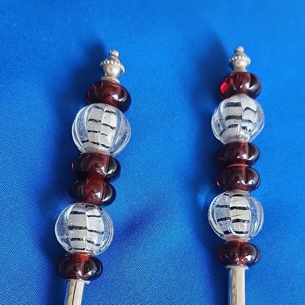 Vintage Silver and Brown Beaded Serving Utensils